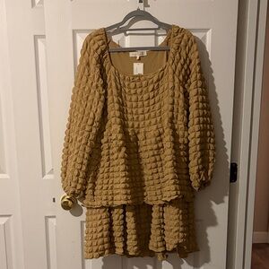 Simply Southern Textured Bubble Knit Tunic Dress in Mustard
